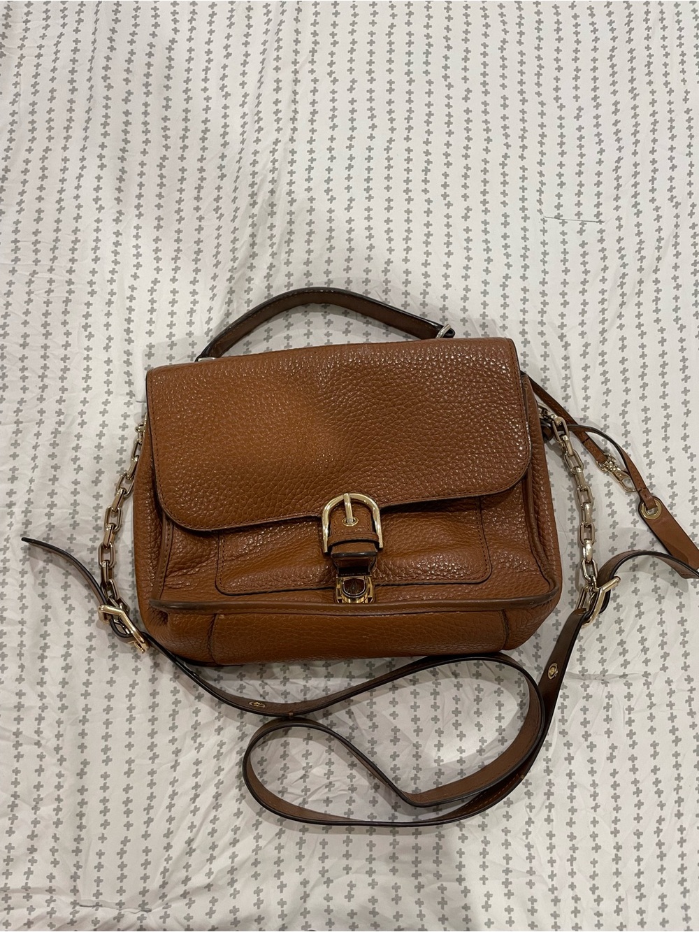 Michael Kors Cognac Pebbled Leather Satchel with Gold Hardware